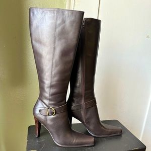 Brown Leather High Heel Boots